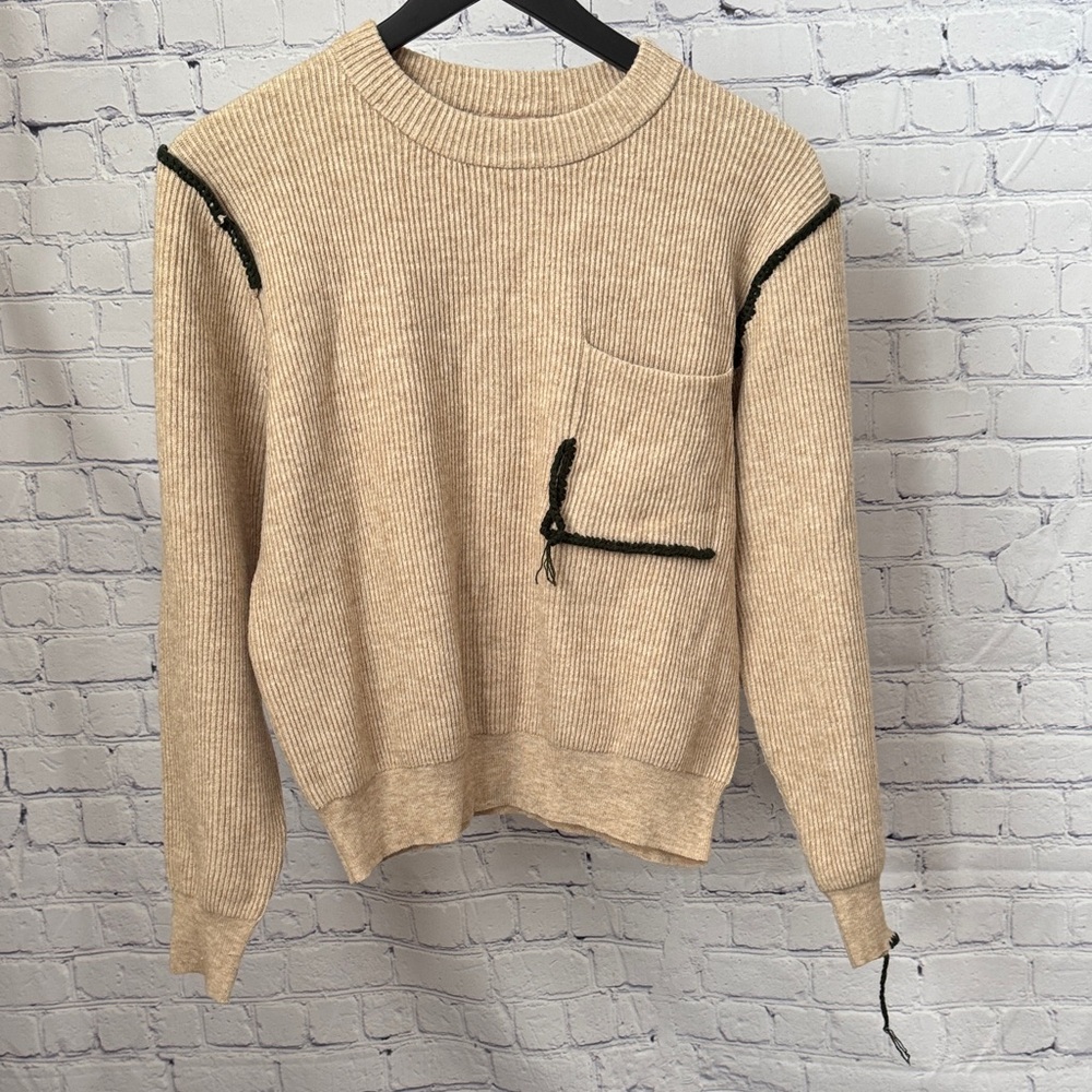 Kerisma Beige Sweater w/ Dark Green Trim S/M